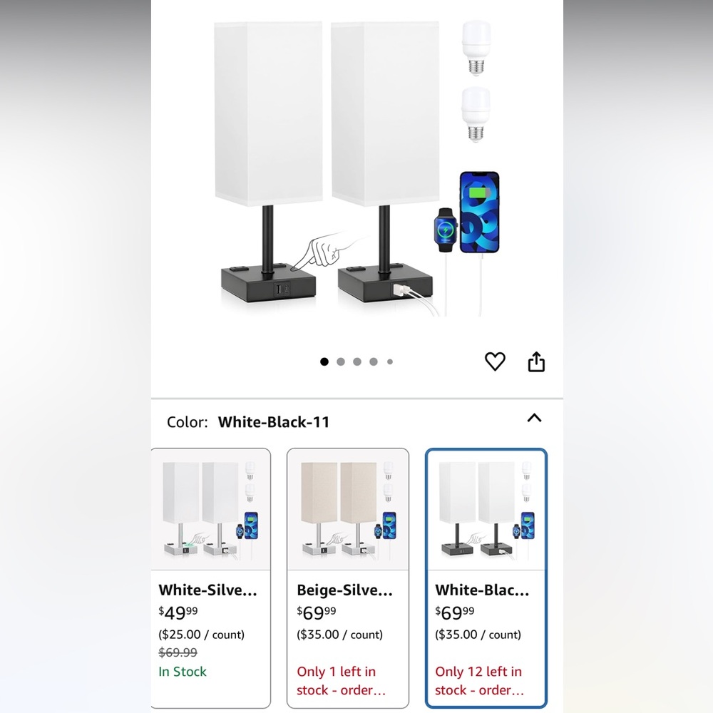 Modern White and Black Table Lamp with USB Ports